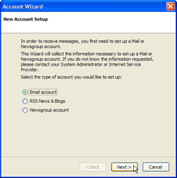 Selecting the type of account to set up