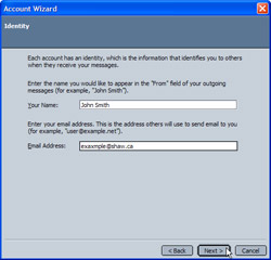 Inputting a display name and email address
